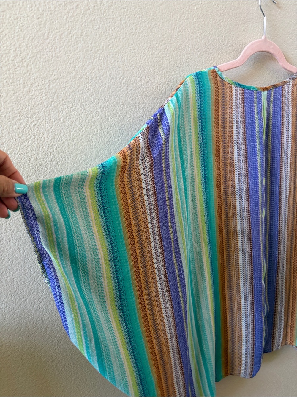 Savanna Jane Teal Multicolor Striped Embroidered V-Neck Tunic - Picture 8 of 8